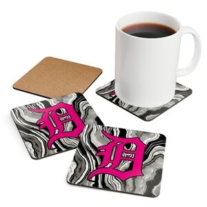 HOT PINK DETROIT D 4pc coaster set